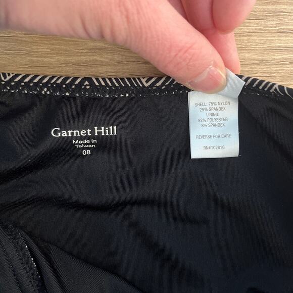 Garnet Hill Womens Geometric Print Halter Neck One Piece Swimsuit Sz 8 Black Tan - Picture 3 of 6